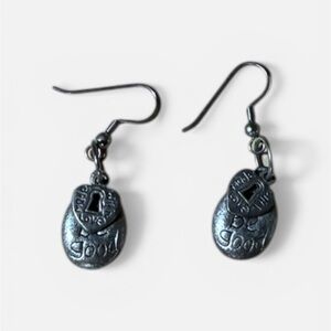 Love Key Black Oval Charm Drop Earrings